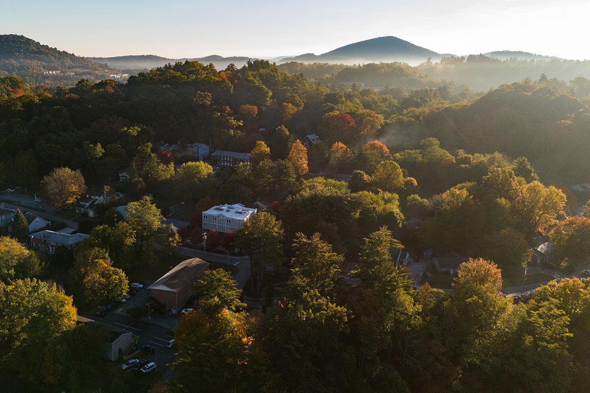 Fall morning arial view of neighborhood